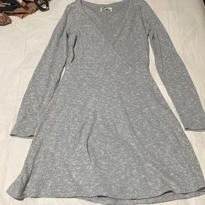 Light Gray Ribbed Long-Sleeve Dress
